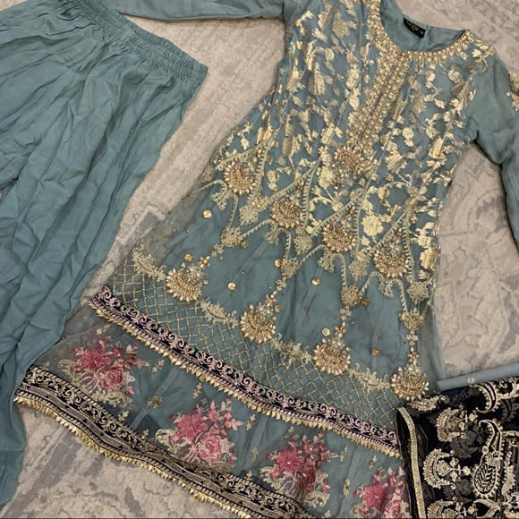 Pakistani Indian Fancy Heavy Work Peshwas Anarkali Lehenga Shalwar Kameez - Picture 5 of 16